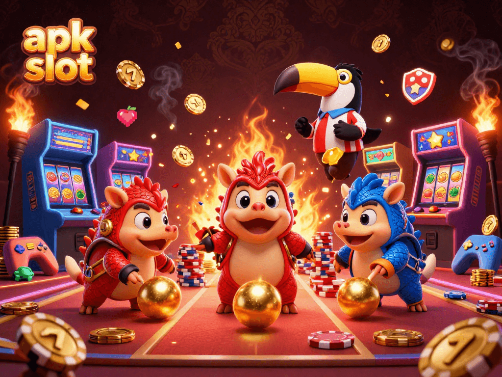 Meluncurkan apk slot dengan pangolin bertanding, dikelilingi elemen kasino berwarna-warni dan simbol keberuntungan.