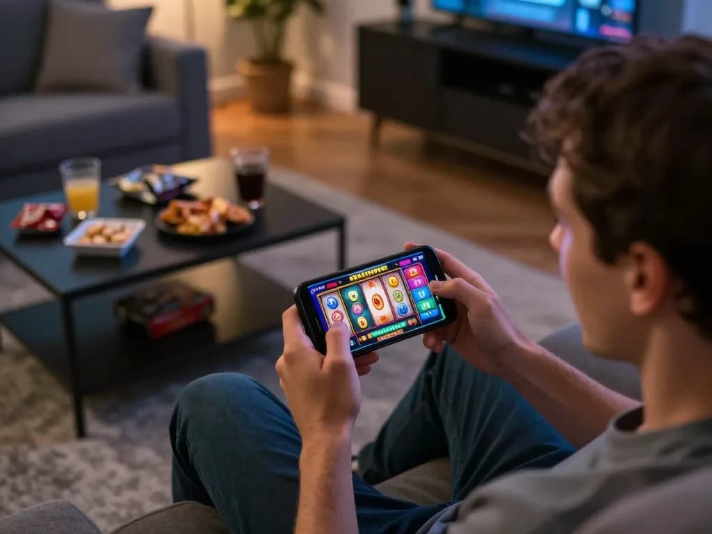 Player engages with bayitoto's exciting online slot games on a smartphone, showcasing vibrant interface.