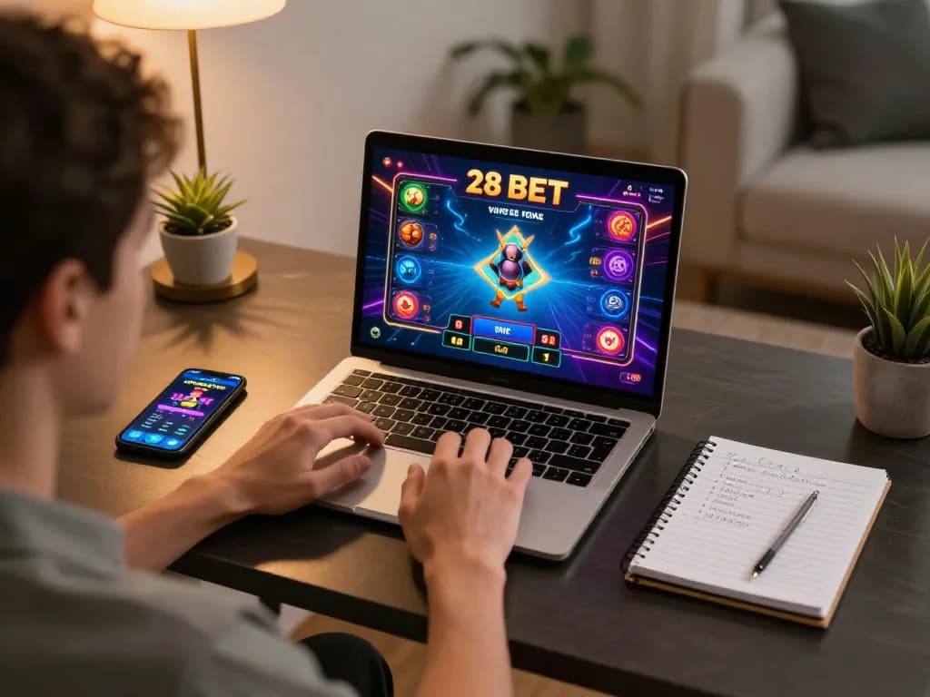 Engaging gameplay on 28 BET displayed on a laptop, highlighting strategic betting environment