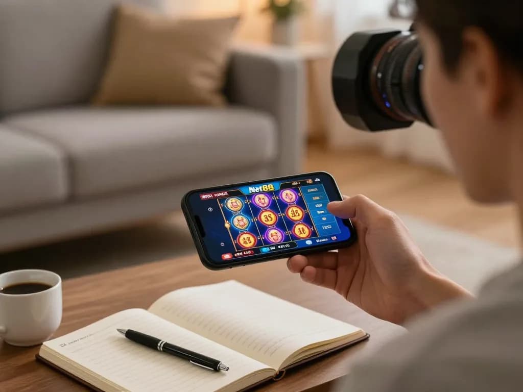 Engage with the exciting gameplay at trang chủ Net88 mobile casino app on a cozy sofa.