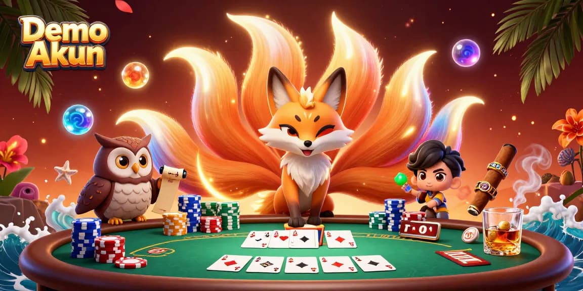 Experience thrilling gameplay with Demo Akun, featuring colorful characters and dynamic poker elements in a vibrant scene.