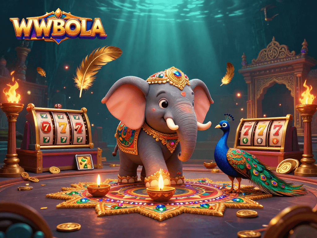 Menawarkan pengalaman bermain slot di WWBOLA dengan elemen visual yang kaya, termasuk simbol jackpot dan koin emas.