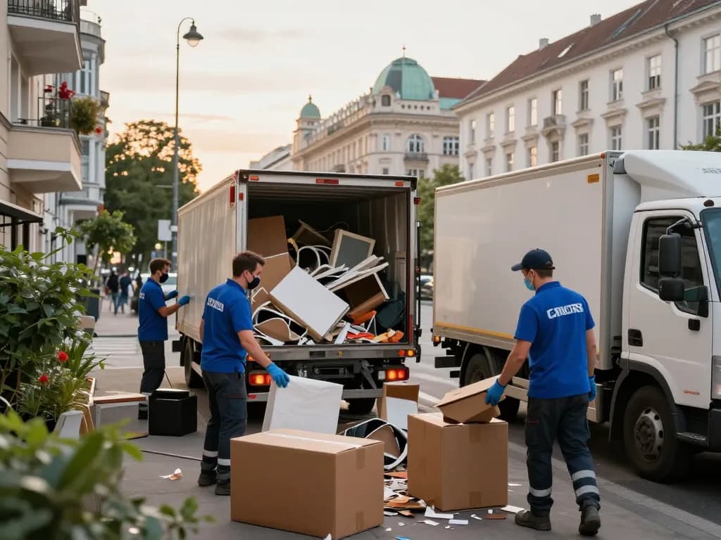Effiziente Räumung Wien Szene mit einem professionellen Team, das Unordnung aus einer Wohnwohnung beseitigt.