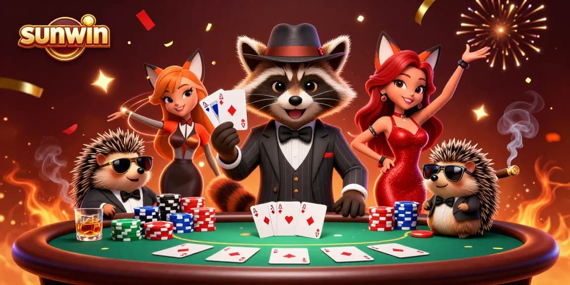 Experience thrilling poker action with Sunwin's vibrant characters and 3D game elements.