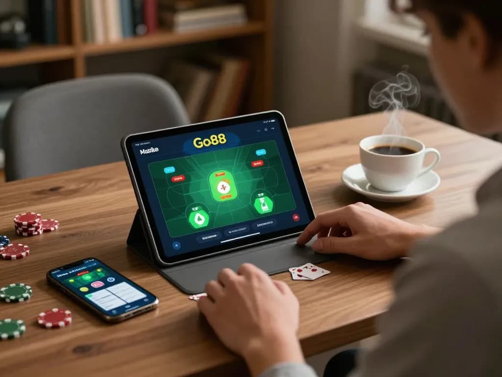 TẢI GO88 for an immersive online poker experience on tablet in a cozy setting