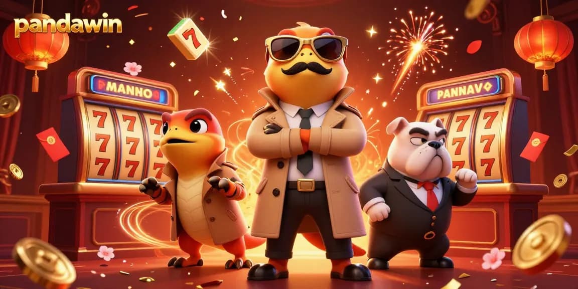 Pandawin showcases playful raptors sneaking into a casino, surrounded by vibrant slot elements.