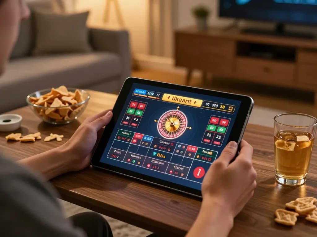Engaged player enjoying live casino gaming on tablet, highlighting jangkar55's mobile experience.