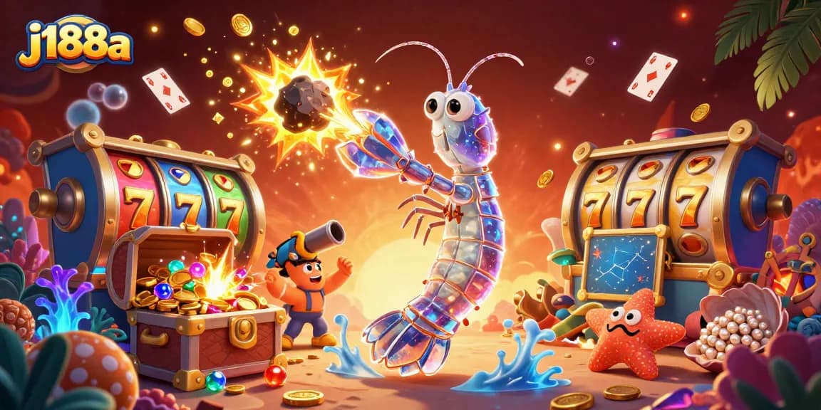 j188a showcases a vibrant galaxy scene with a mantis shrimp and starfish while promoting the thrill of online gambling.