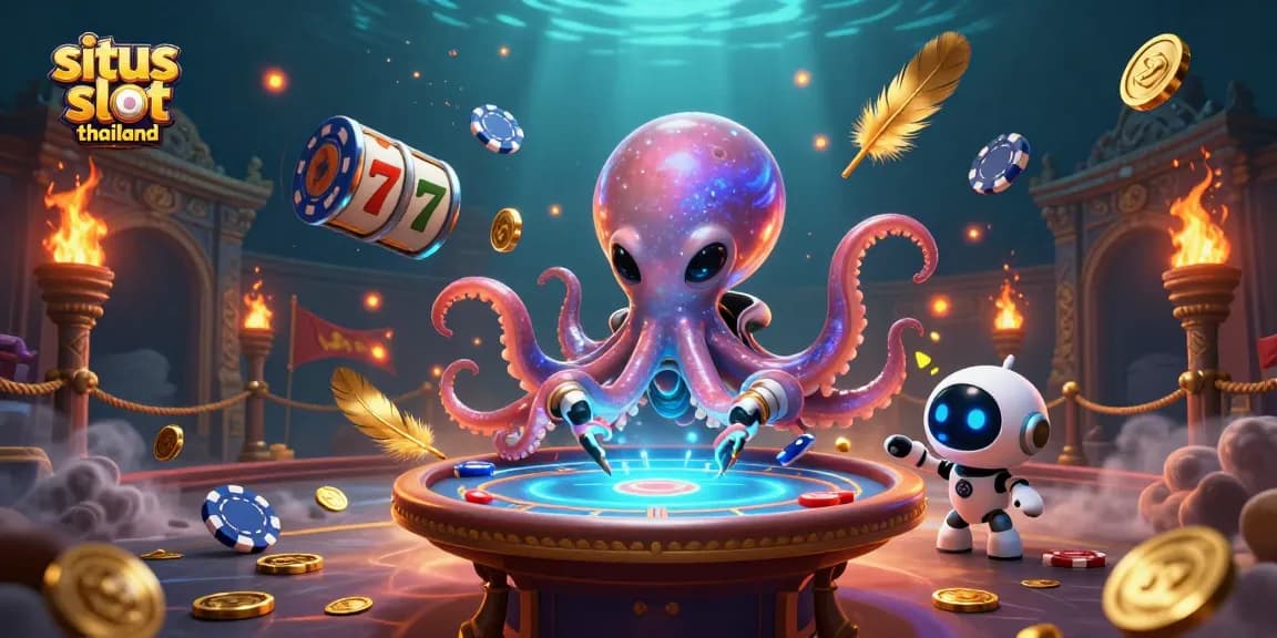 Experience the excitement of situs slot thailand with vibrant, alien-themed slot gaming illustration.
