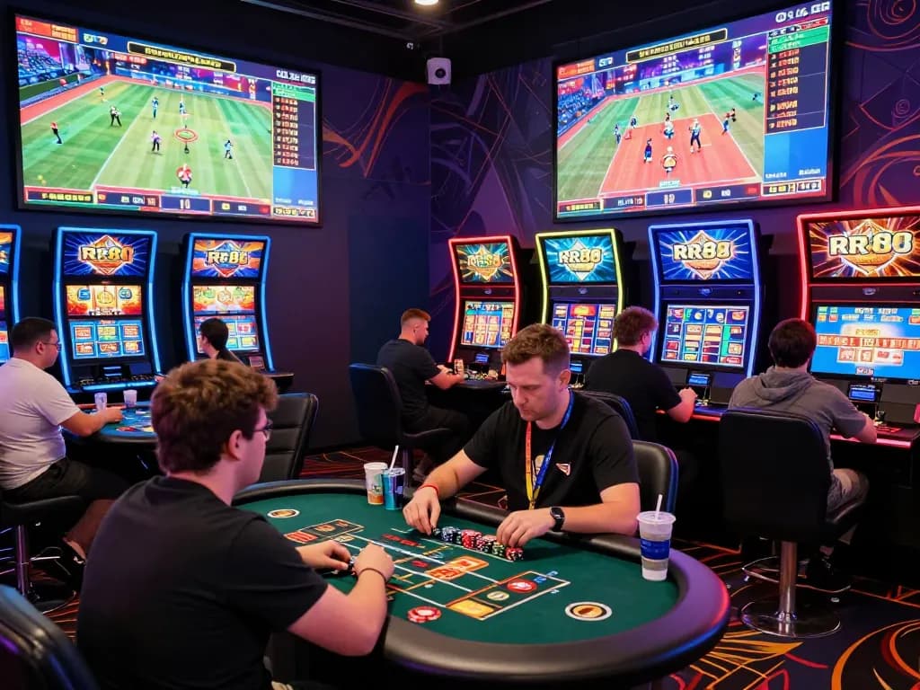 Exciting RR88 online gaming scene with players at various tables and vibrant visuals.