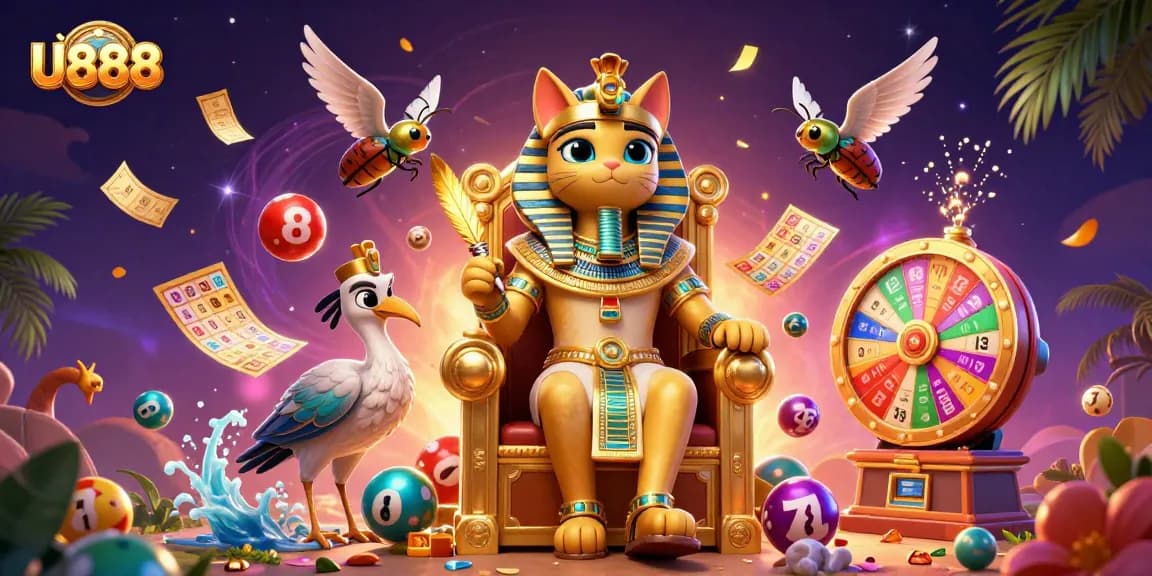 Experience thrilling gaming with U888 in a vibrant 3D casino scene full of excitement and luck.