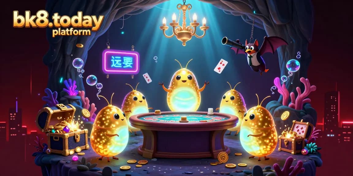 Experience dynamic gaming excitement at the bk8.today platform, featuring glowing glowworms and a bat dealer lighting up an underwater casino.