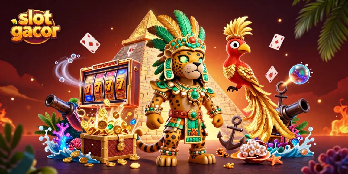 Spin winning slot gacor reels in a vibrant Mayan-themed casino scene full of treasures.