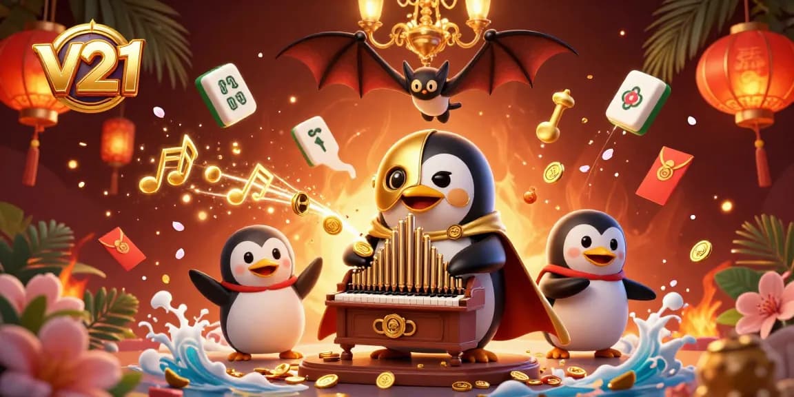 v21 memainkan permainan mahjong dengan uang memberi simbol keberuntungan di kasino