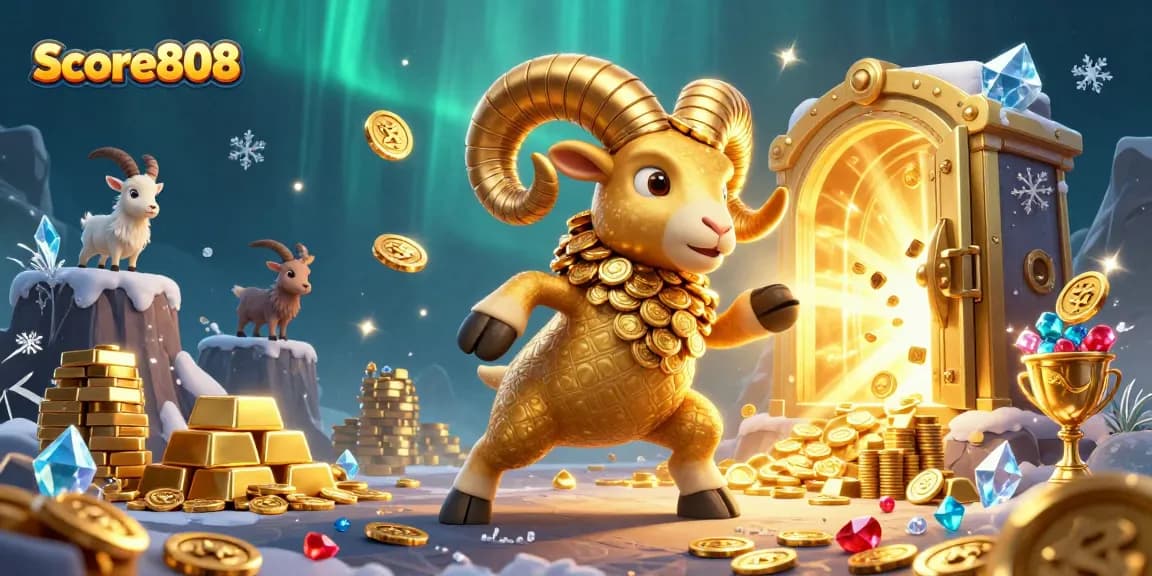 Experience thrilling action with Score808 as the golden ram charges towards a treasure vault in a vibrant casino scene.