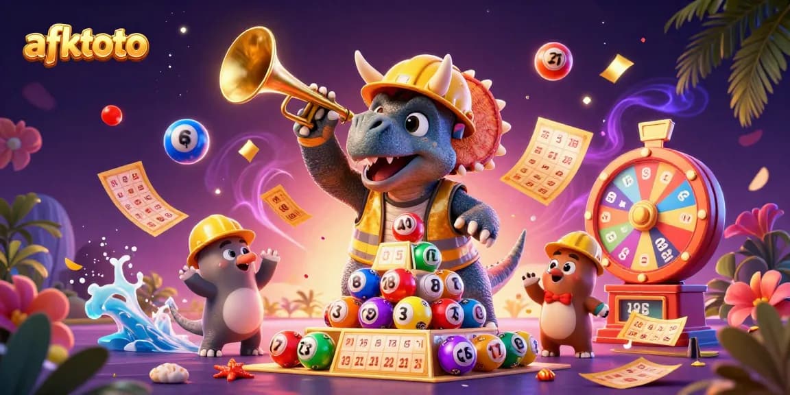Experience the excitement of afktoto with a lively 3D scene filled with lottery action.
