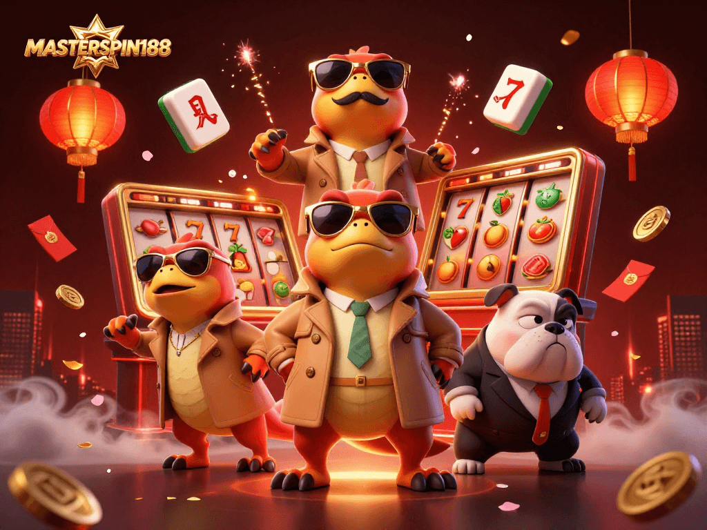 Experience the excitement of MASTERSPIN188 with three raptors sneaking into a VIP lounge in style.