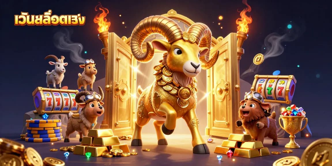 Engage in เว็บสล็อตตรง with vibrant slot reels and golden treasures in a dynamic casino scene.