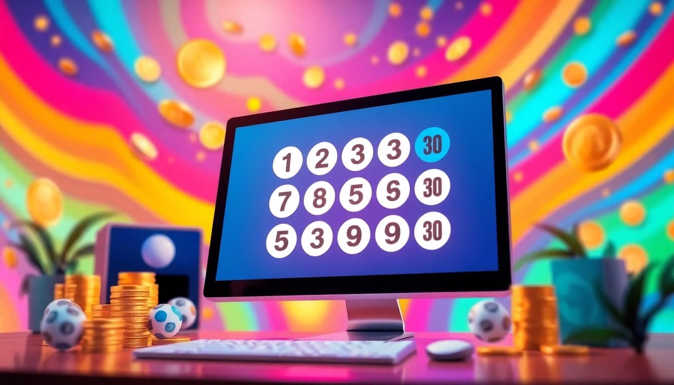 Menciptakan pengalaman menarik situs togel online dengan grafik simbol kemenangan dan layar komputer.