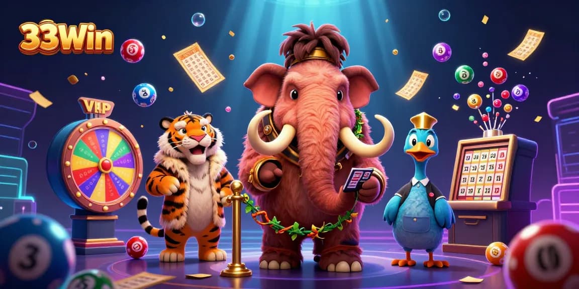 33Win offers players engaging lottery activities with vibrant characters and dynamic elements in a thrilling casino atmosphere.