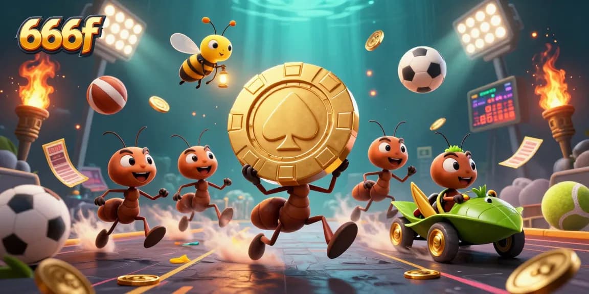 Experience the thrilling heist of ants with a golden poker chip near 666f themed elements.