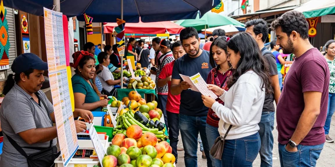 Rajatogel di pasar lokal dengan vendor tiket dan interaksi masyarakat.