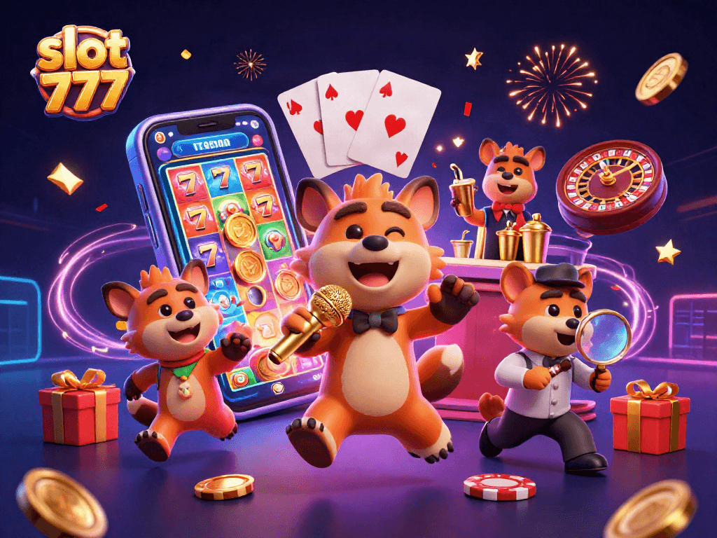 Experience the thrilling world of slot 777 with vibrant characters spinning jackpots and winning!