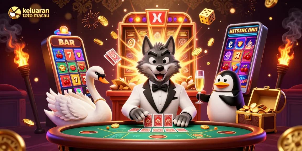 Menghadirkan keluaran toto macau, karakter kartun ceria beraksi di meja kasino dengan jackpot luar biasa dan simbol keberuntungan.