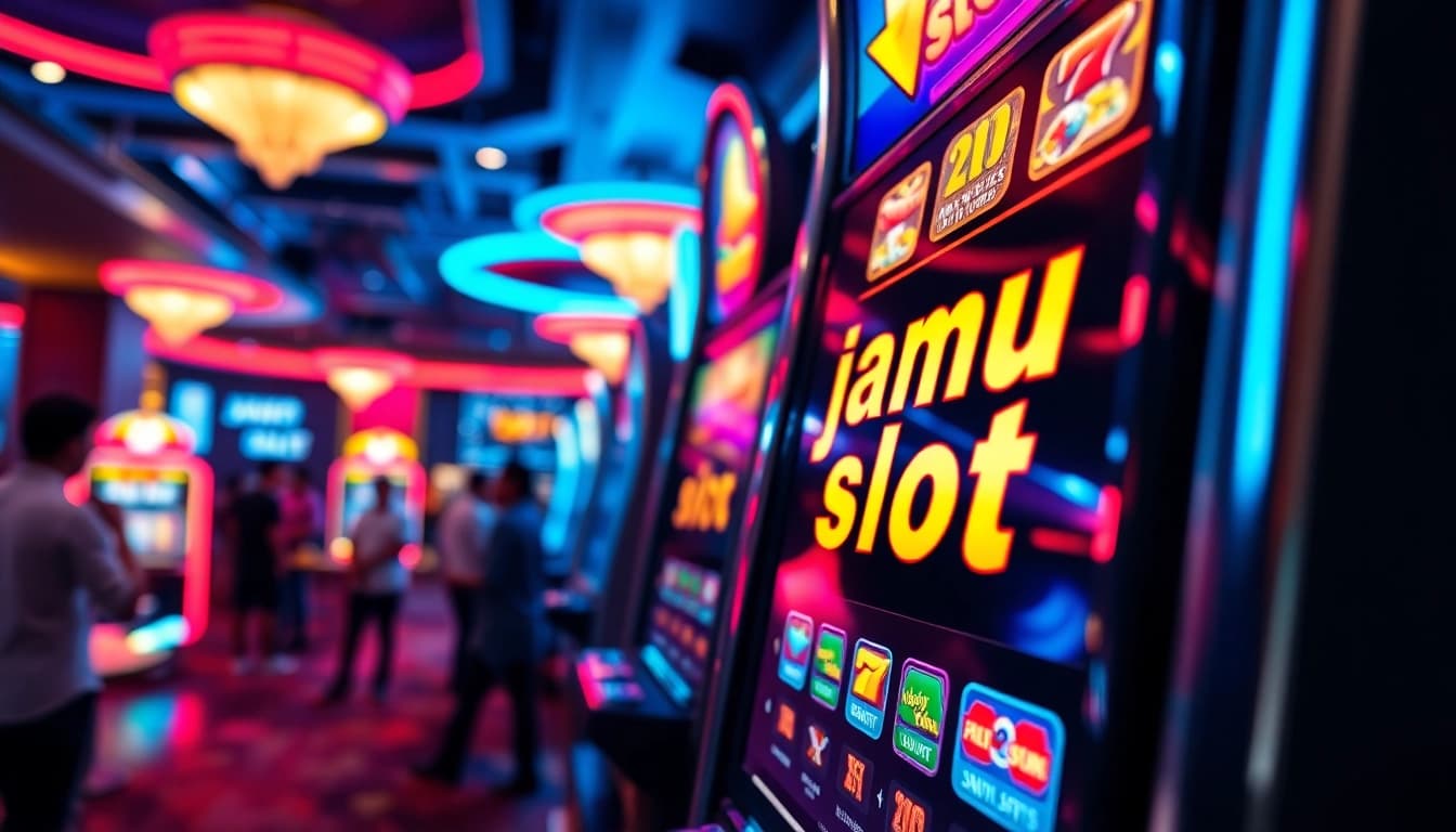 Bermain jamu slot dengan mesin yang berkilau di atmosfer kasino yang meriah.