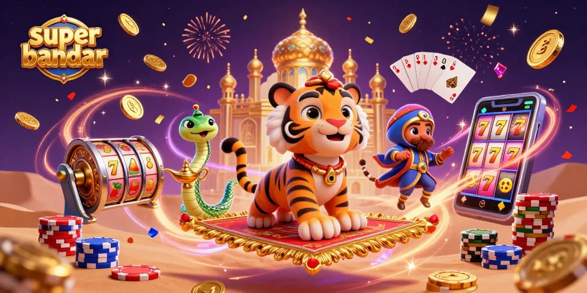 Super bandar menawarkan suasana kasino dengan singa sultan, koin emas dan permainan slot yang menghibur.