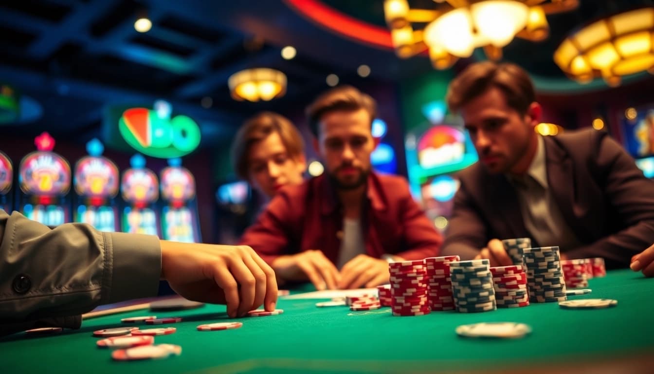Menangkan permainan tangan di dingdongtogel.net dengan kartu dan chip di meja poker.