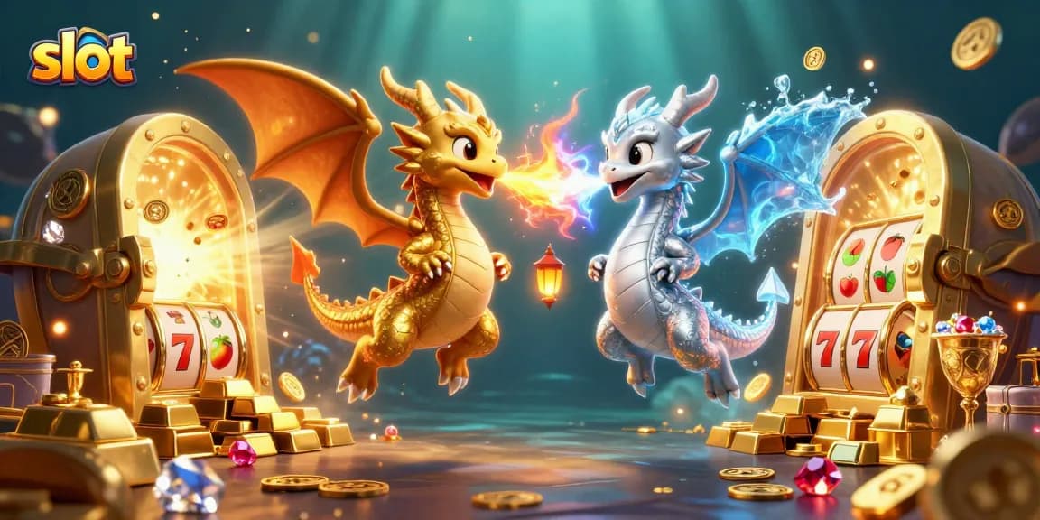 Spin slots with golden dragons guarding treasures in an enchanting casino scene