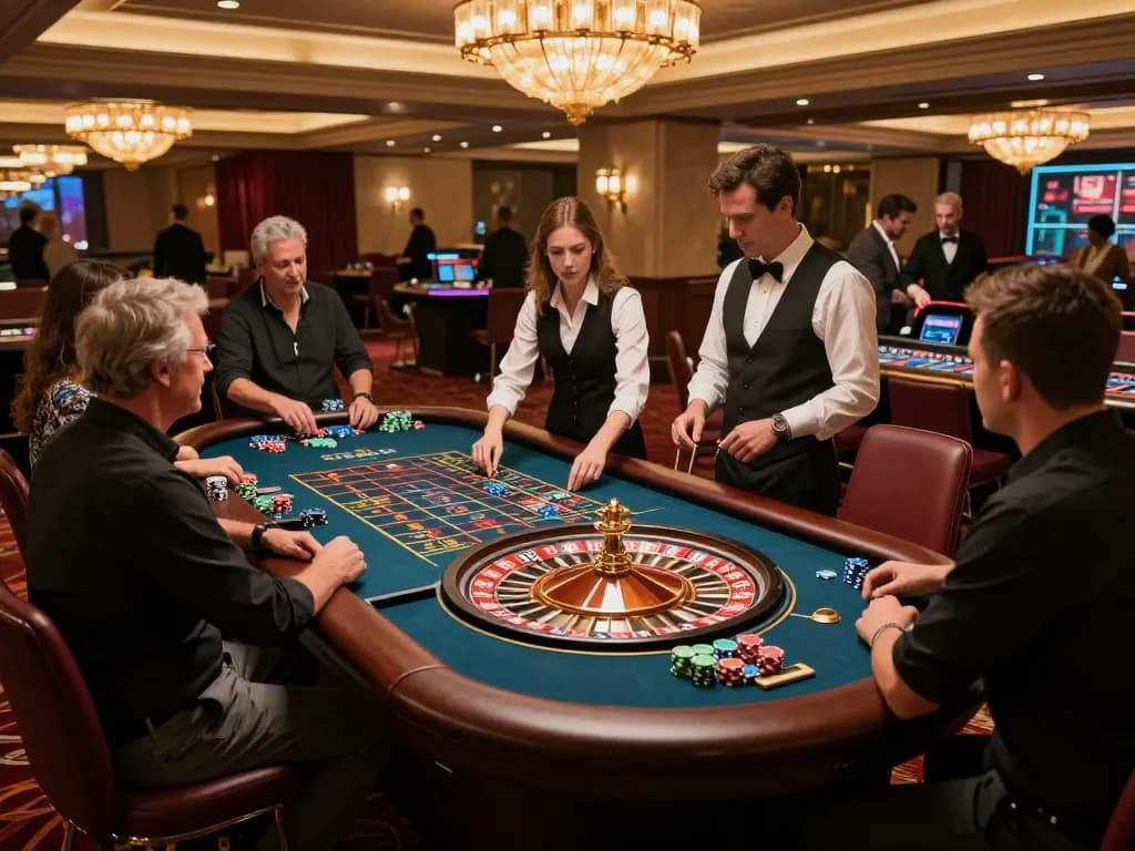 Players enjoying roulette action at tr88 casino with vibrant atmosphere and warm lighting.