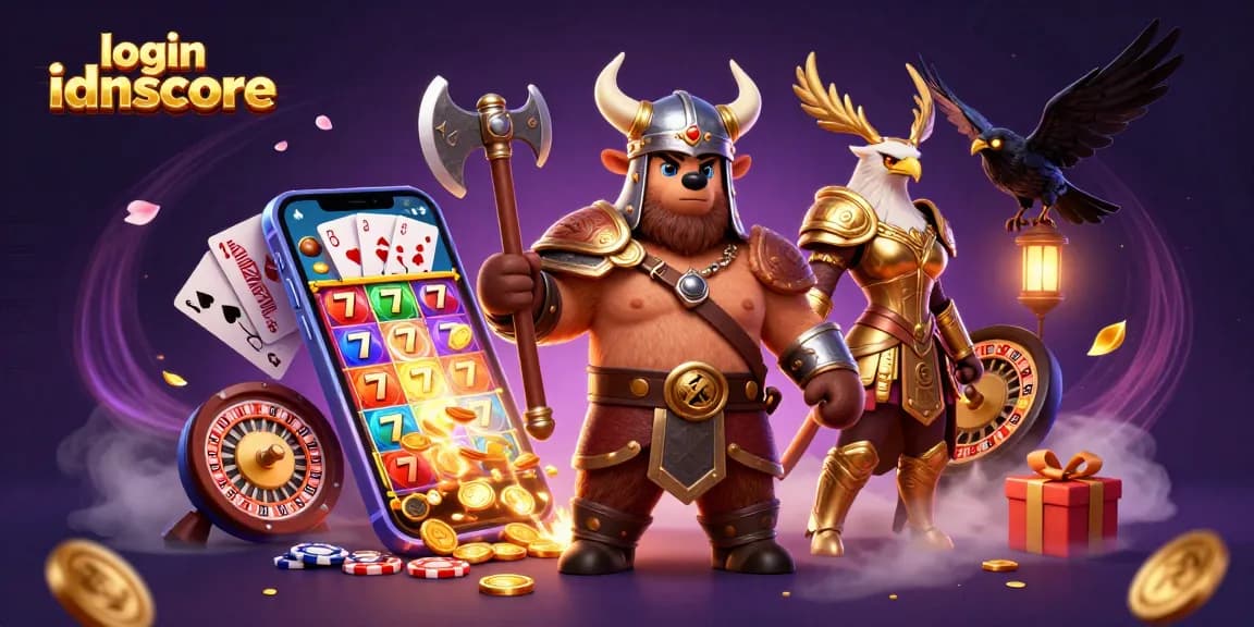 Engage in thrilling online gaming on login idnscore with casino elements, vibrant visuals, and dynamic action.