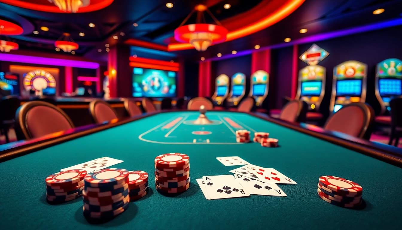 Engage in high-stakes gameplay at link idn poker with a vibrant casino table and luxurious poker elements.