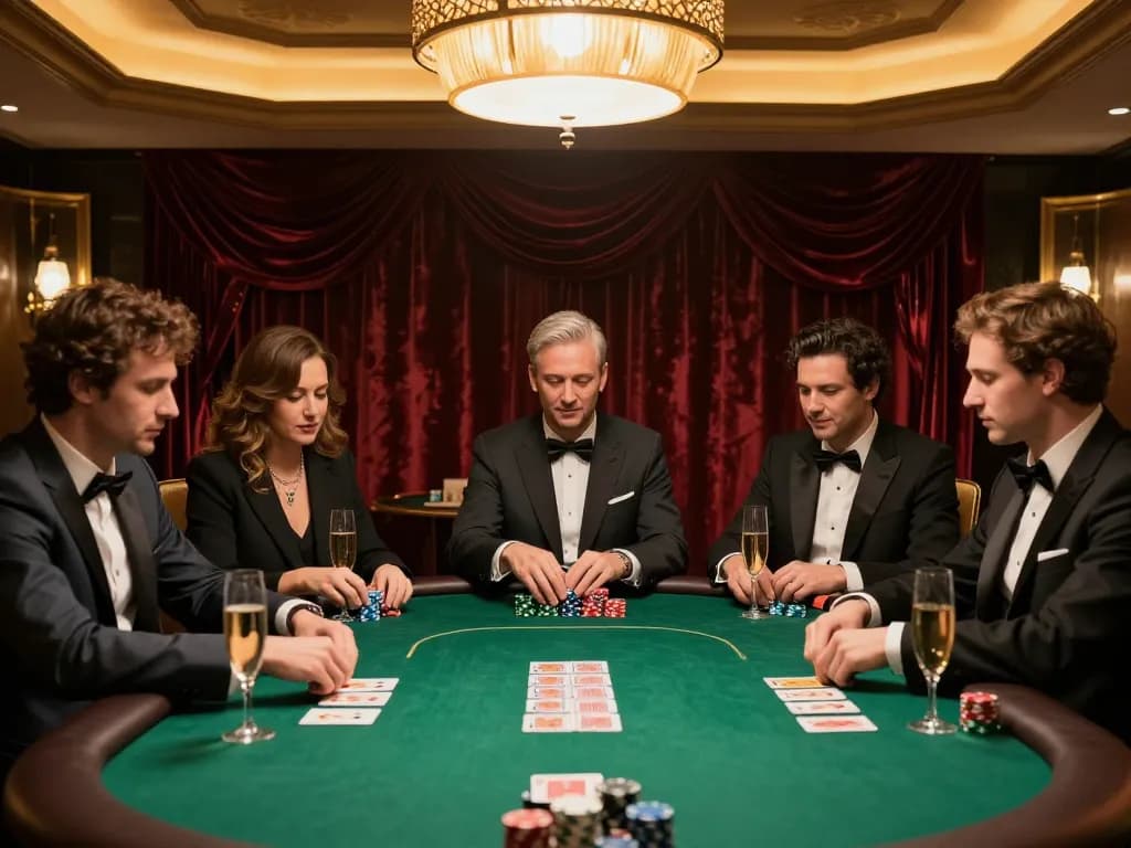 qq alfa poker players celebrating a win in an upscale game room setting surrounded by luxurious décor