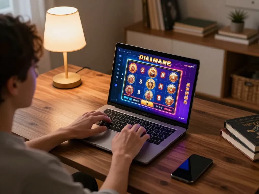 Engaging in online slot play, showcasing Garansi Kekealahan and a vibrant gaming environment