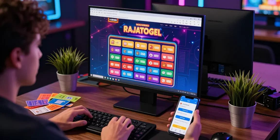 Pengguna RAJATOGEL terlibat dalam permainan togel online dengan antusias, menunjukkan suasana modern dan enerjik.