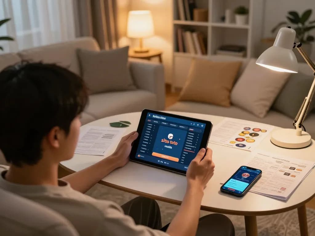 Engaging with situs toto betting app on a tablet during a focused home gaming session