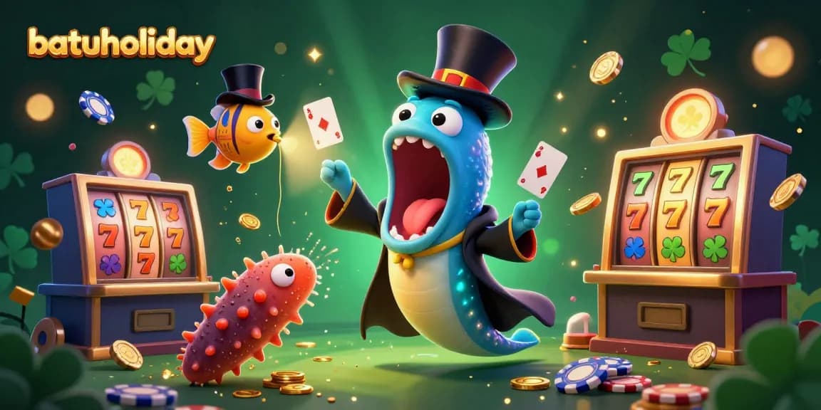 Experience batuholiday's gambling magic with a vibrant scene featuring playful sea creatures in a casino.