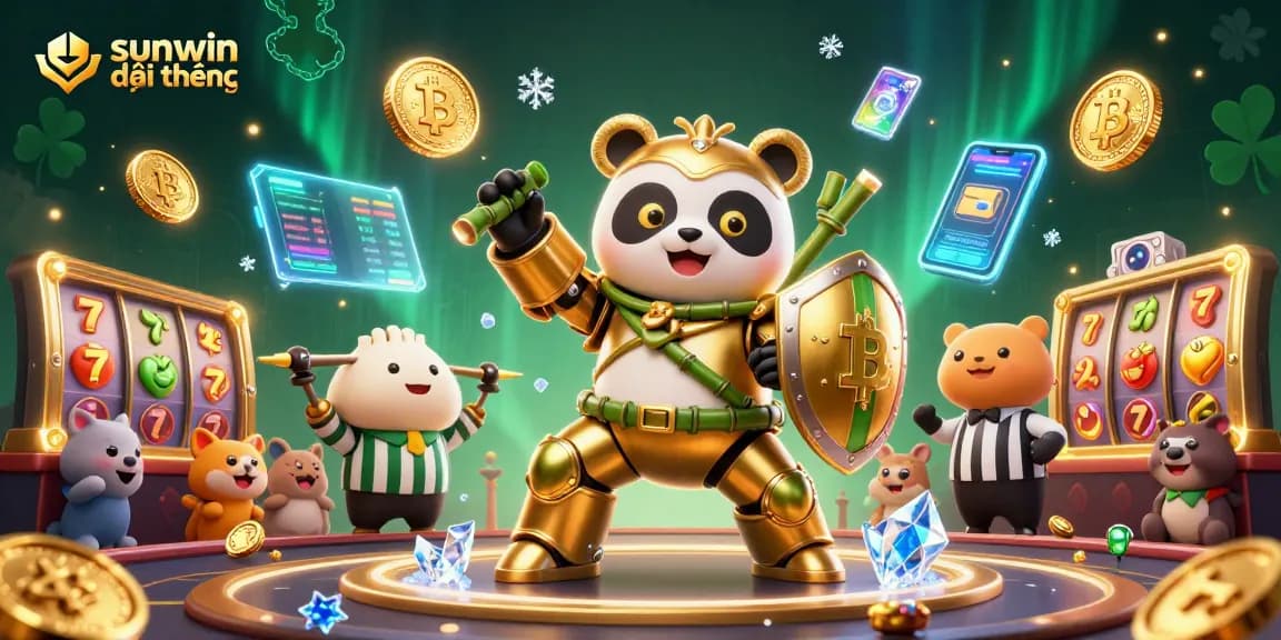 Engage in thrilling gameplay at sunwin đổi thưởng with a golden panda in a vibrant casino arena.