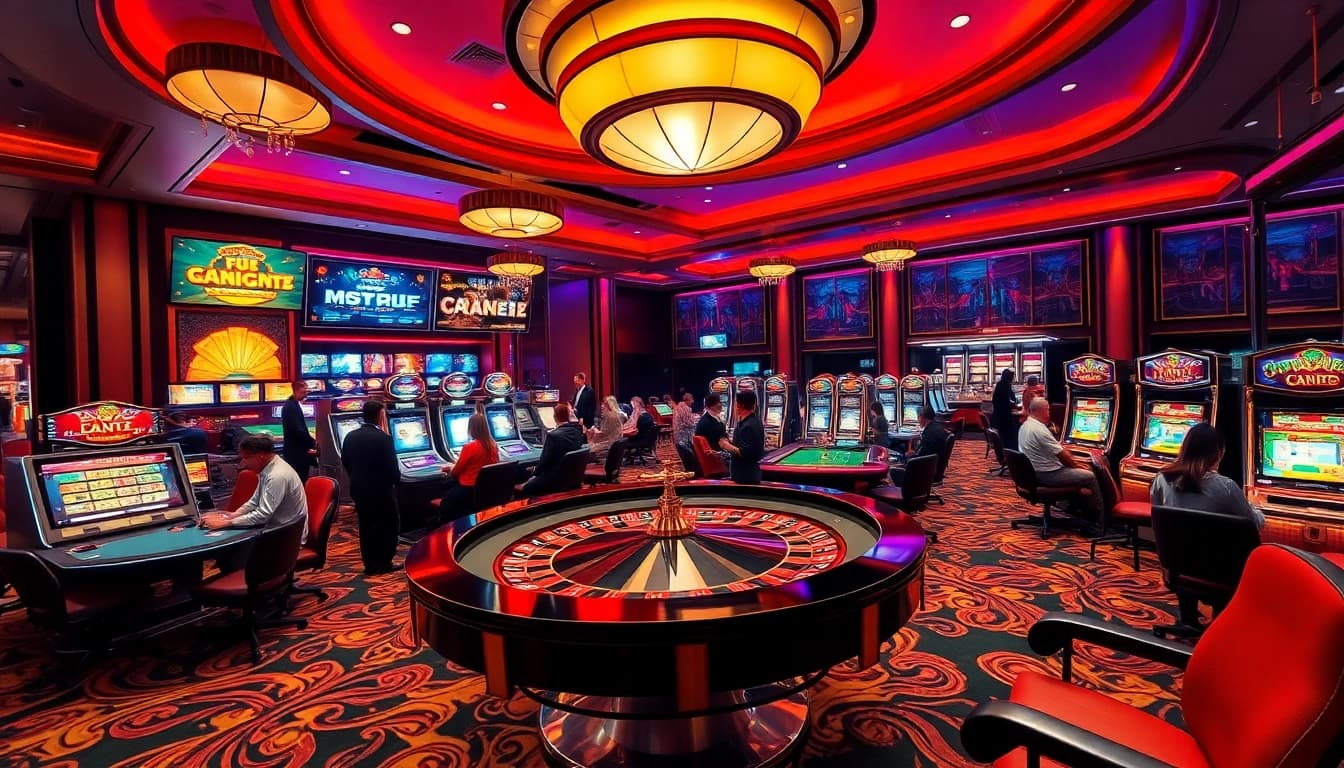 Engaging players at the trang chủ 789bet casino, celebrating wins at roulette and poker tables, featuring vibrant gaming energy.