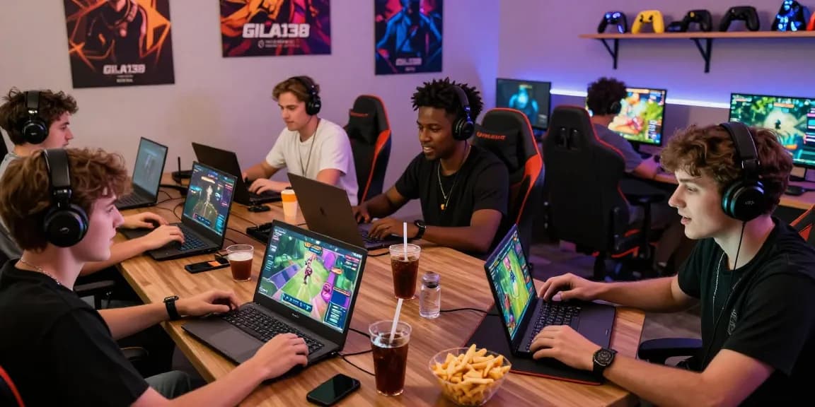 Gila138 permainan online interaktif di ruang gaming yang dinamis dengan pemain terlibat.