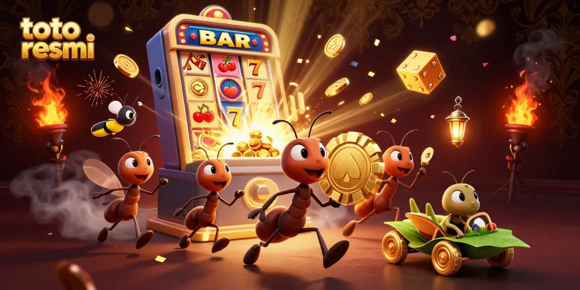 Ant antik toto resmi membawa chip poker emas dalam pencurian yang digambarkan dalam ilustrasi 3D yang menarik.