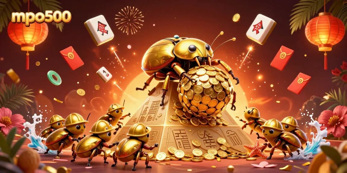 Menangkan jackpot di mpo500 dengan ilustrasi 3D koin emas dan simbol kasino