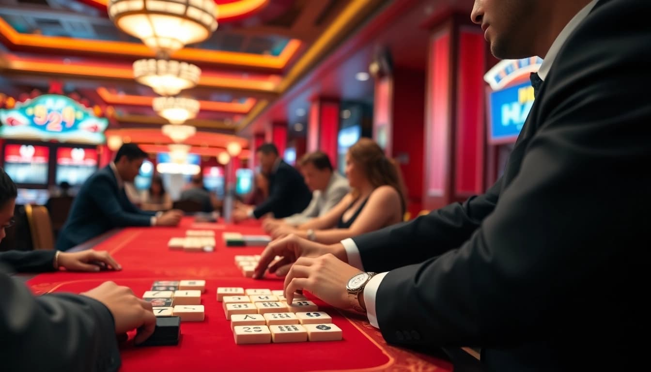 Menyaksikan keseruan permainan link bossmahjong di kasino dengan dealer berinteraksi di meja.