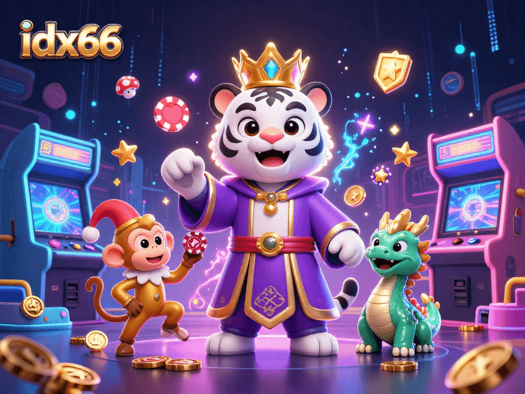 idx66 memadukan harimau putih 3D dengan kera dan naga di dunia permainan kasino yang megah.
