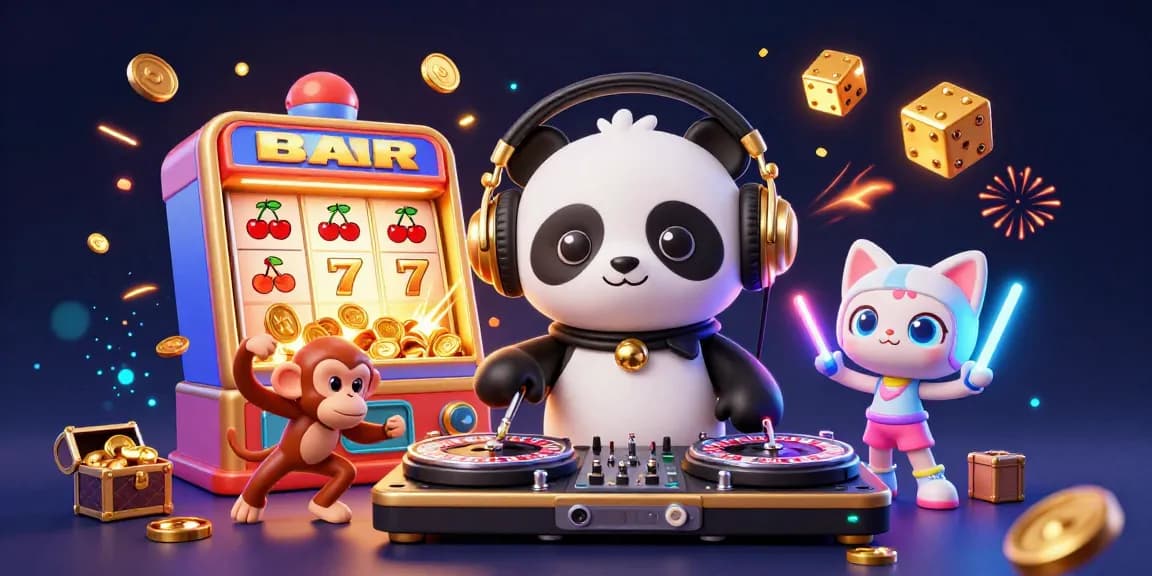 Experience excitement with yumetoto's vibrant 3D casino scene featuring characters and jackpot elements.