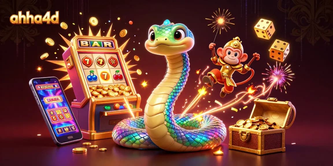 Spin to win at ahha4d with a vibrant scene of excitement featuring slots and a lucky monkey king.