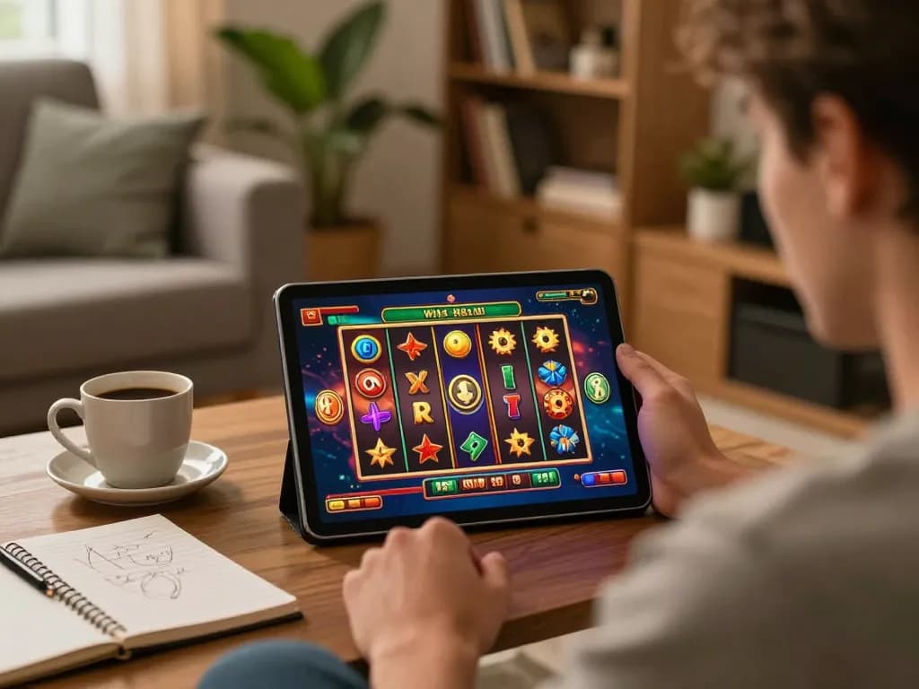 Player enjoying interactive online slot game on mobile device, experiencing excitement with MPO ID.